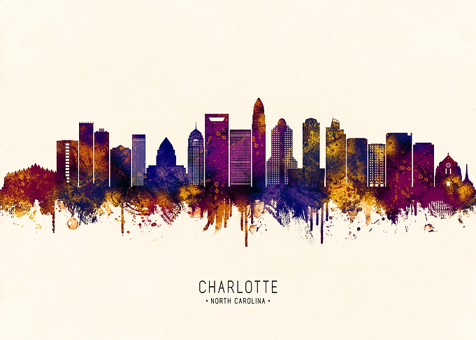 Charlotte North Carolina Skyline Watercolor Art