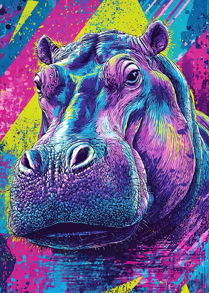 Colorful Hippopotamus Portrait