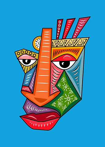 Abstract Geometric Face on Blue Background