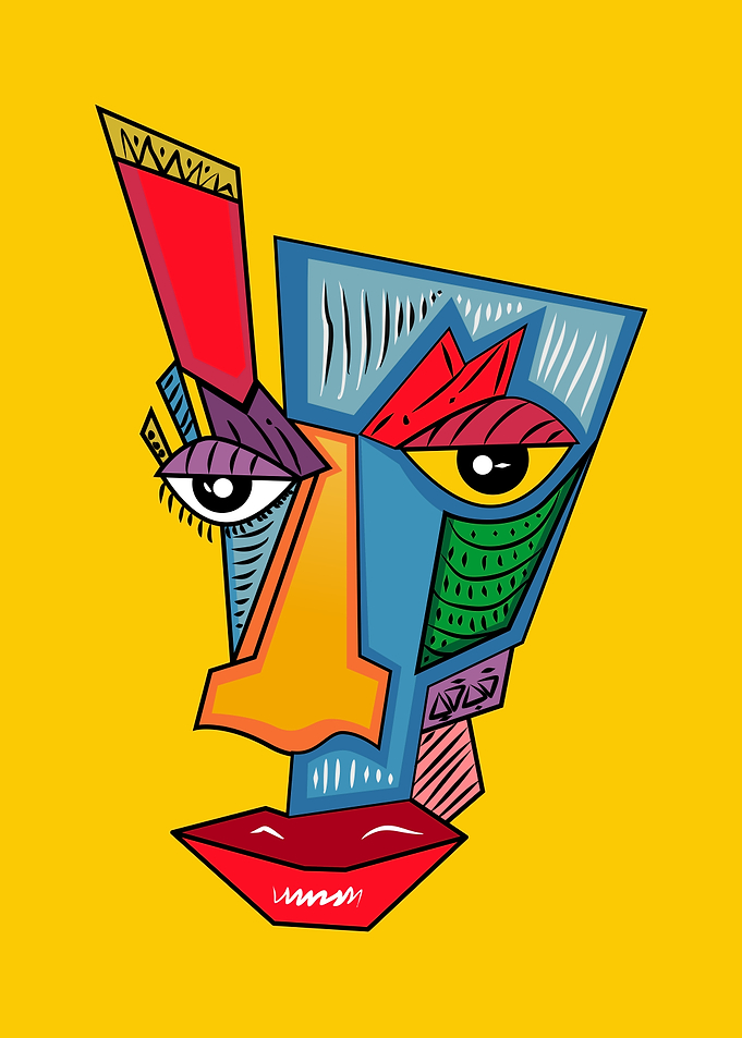 Abstract Face Art on Yellow Background