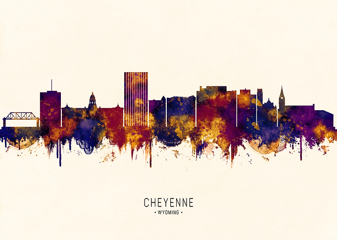 Cheyenne Wyoming Skyline Watercolor Art