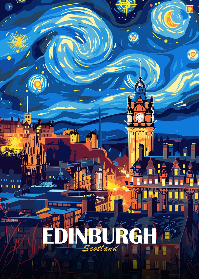 Edinburgh Scotland Night Sky Art