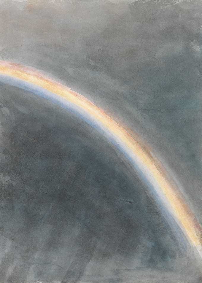 Watercolor Rainbow in a Cloudy Sky