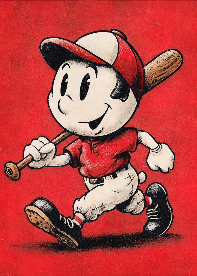 Cartoon Baseball Player with Bat