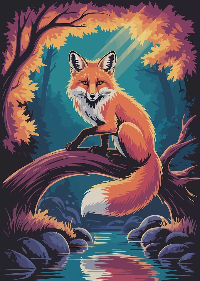 Fox on a Branch by a River