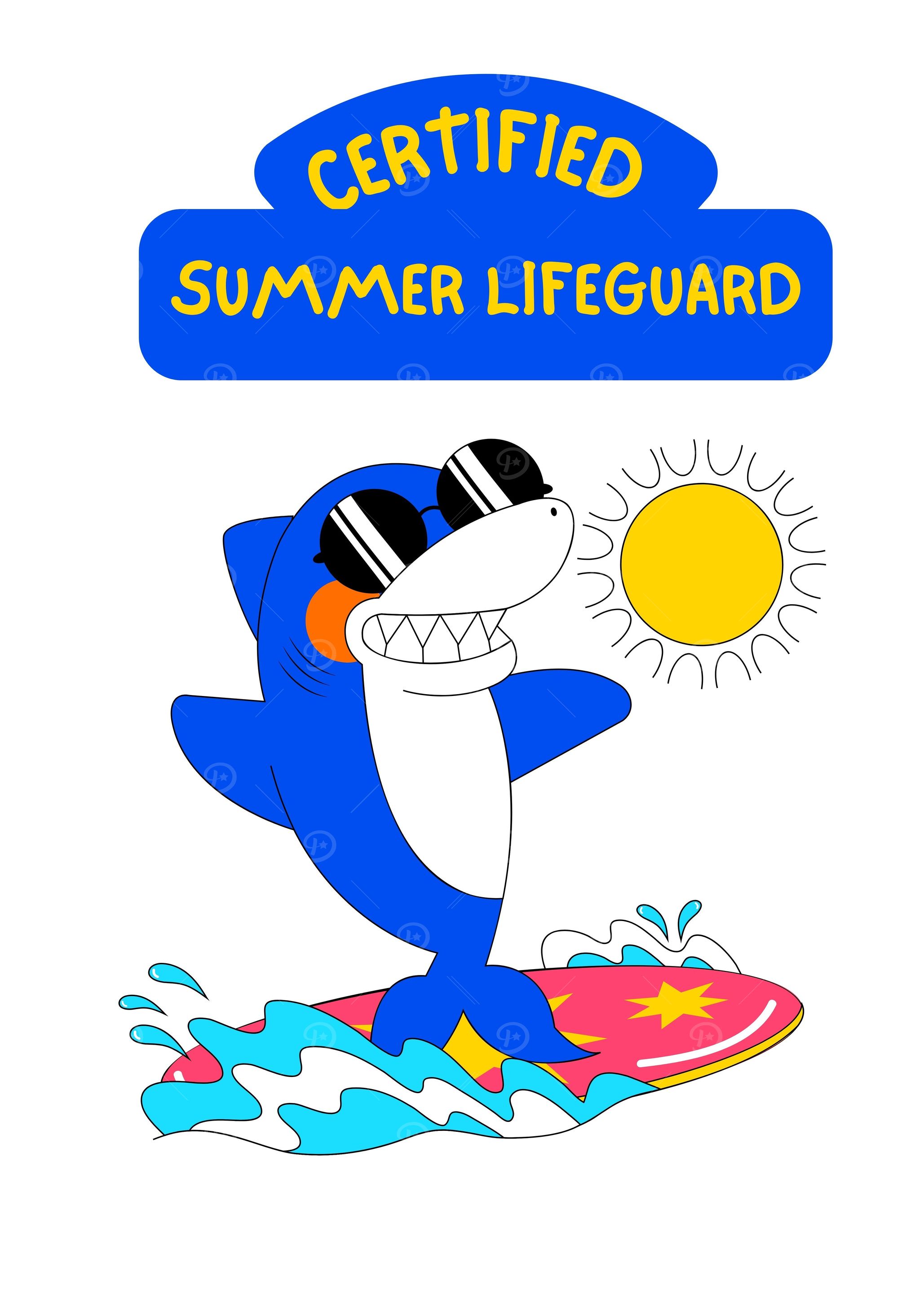 Cartoon Shark Lifeguard Surfing