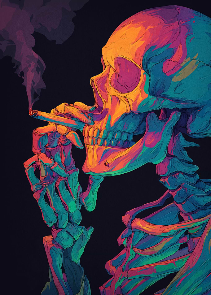 Colorful Smoking Skeleton Art