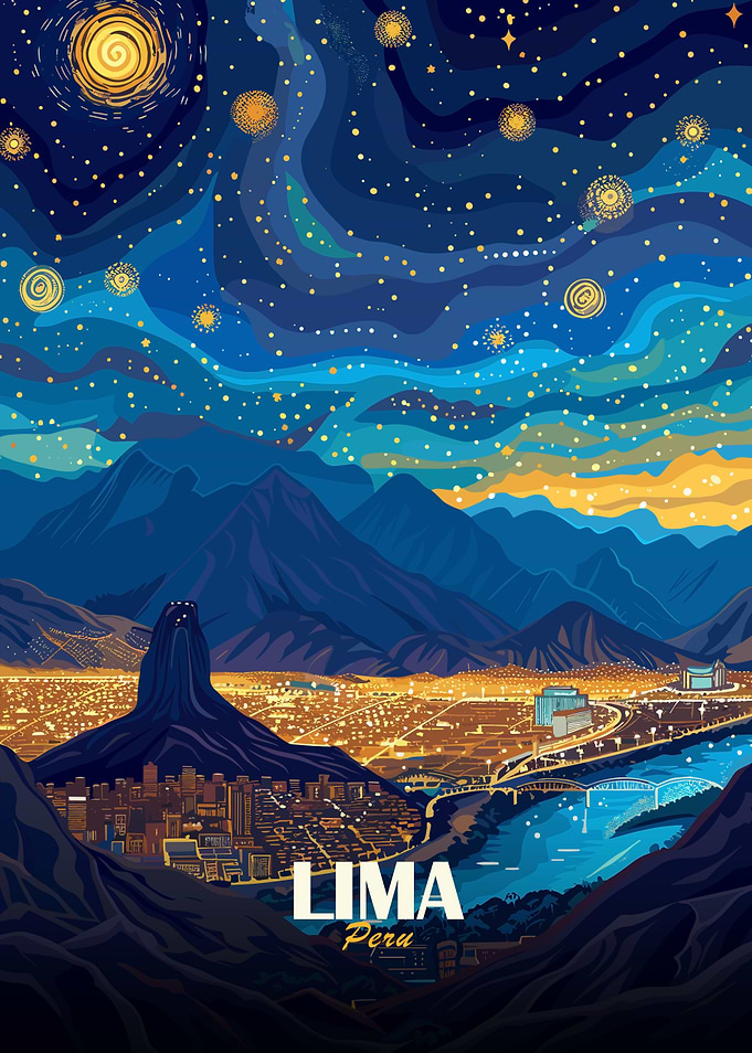 Lima, Peru Cityscape at Night
