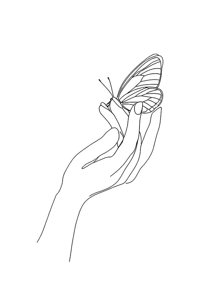 Butterfly on Hand Minimalist Line Art