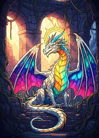 Stained Glass Dragon in Stone Archway
