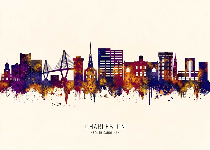 Charleston South Carolina Skyline Watercolor
