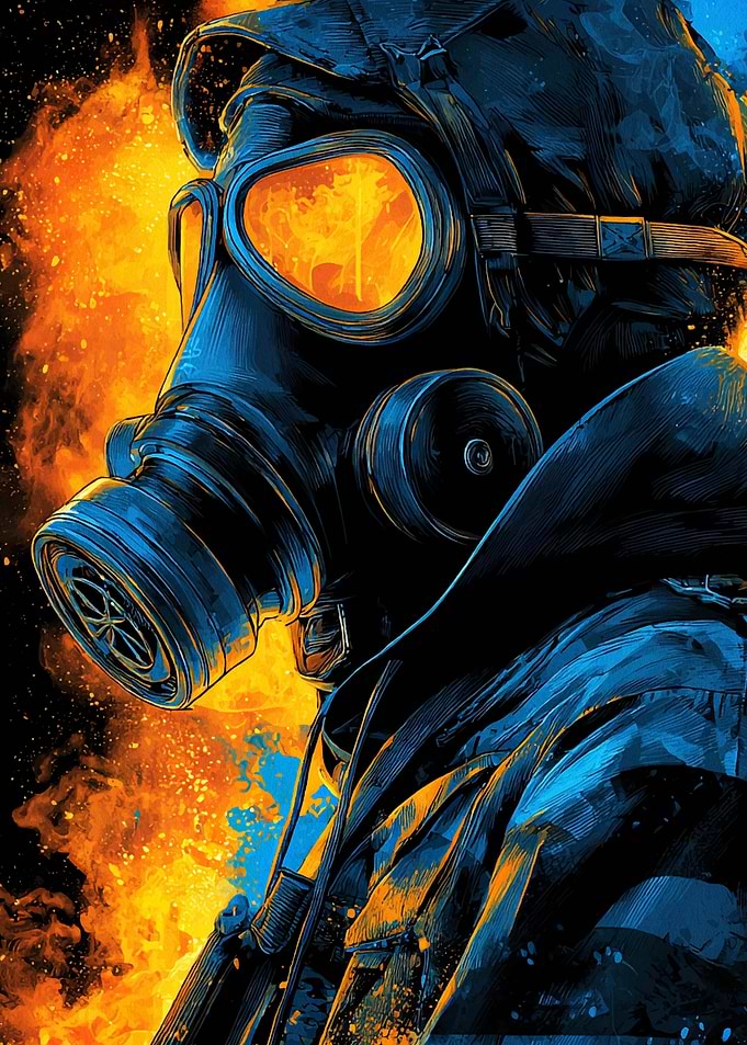 Gas Mask in Fire