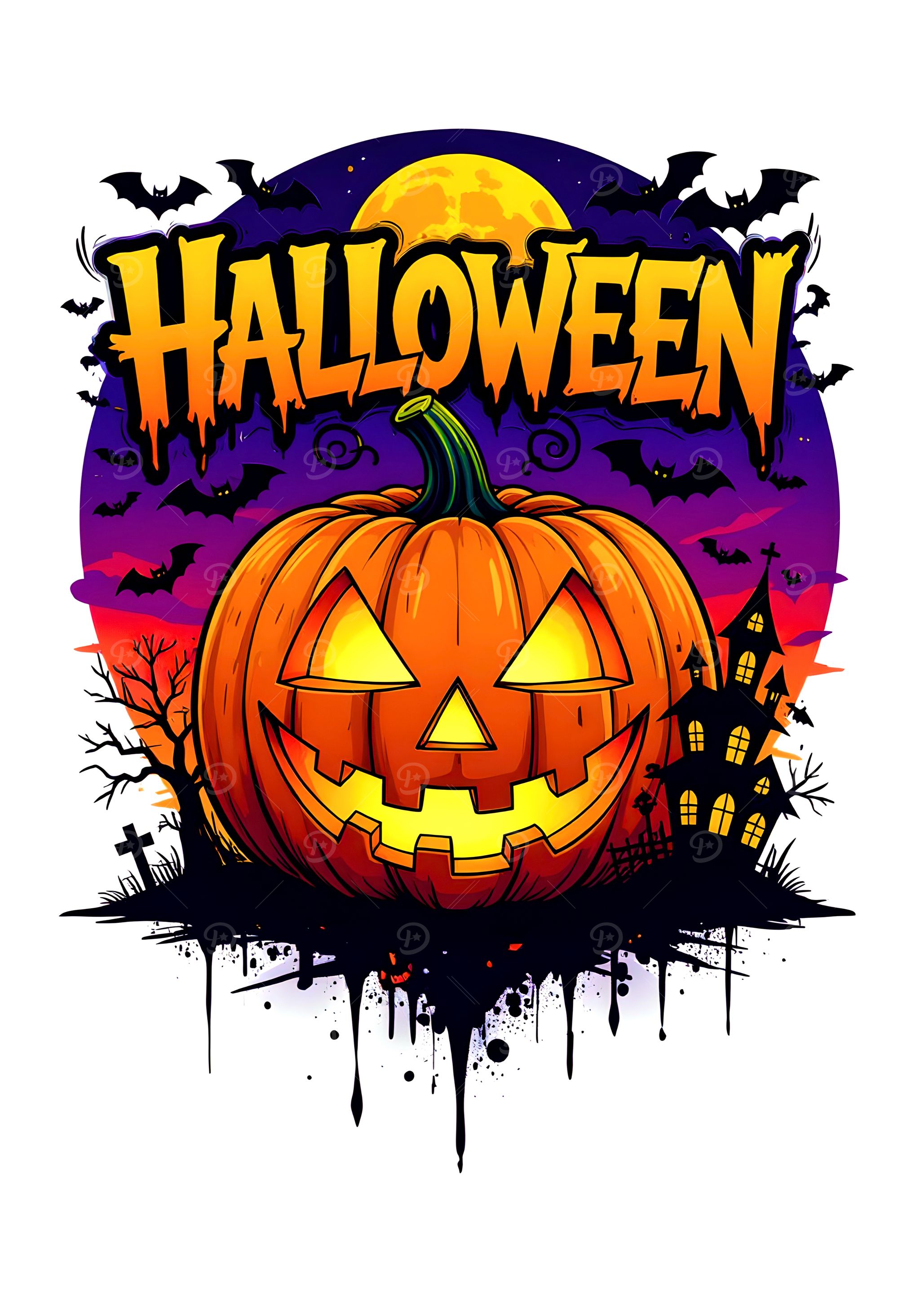 Halloween Pumpkin with Haunted House