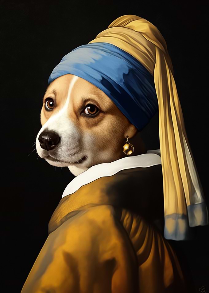 Corgi Dog with a Pearl Earring Parody