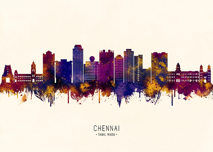 Chennai Tamil Nadu Skyline Watercolor Art