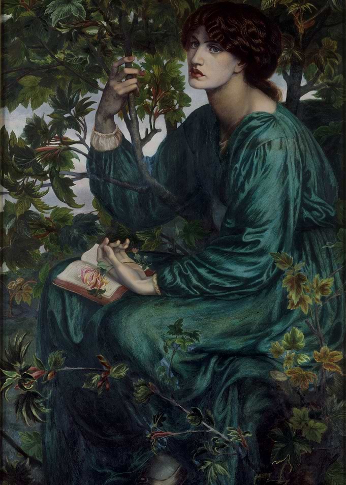Woman in Green Dress with Book