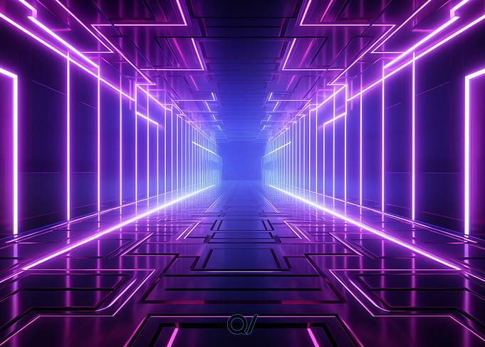 Neon Synthwave Lit Futuristic Corridor