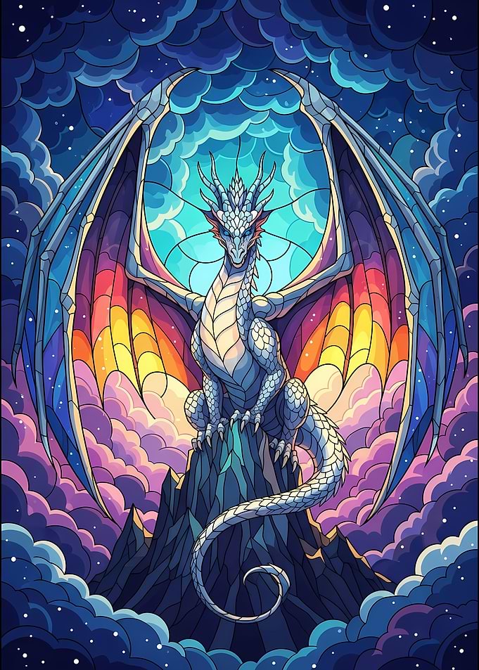 Stained Glass Dragon on Mountain Peak