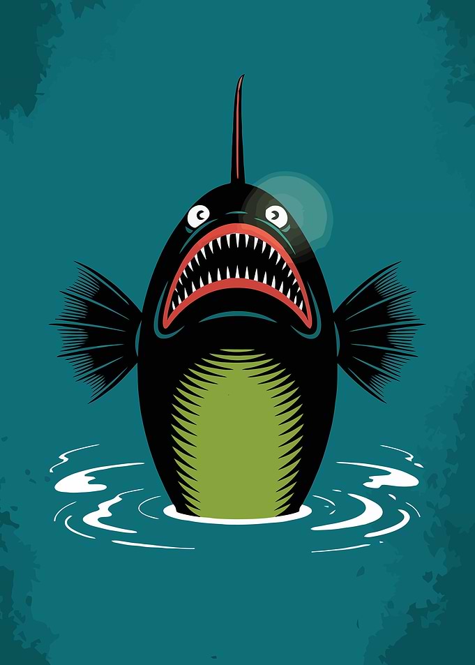 Cartoon Anglerfish in Water