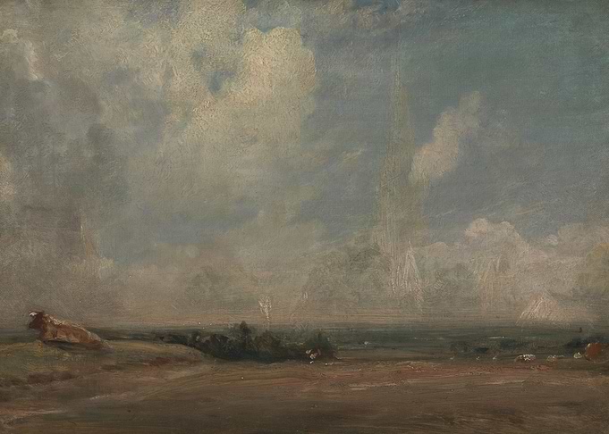 Landscape Painting with Cow and Cloudy Sky