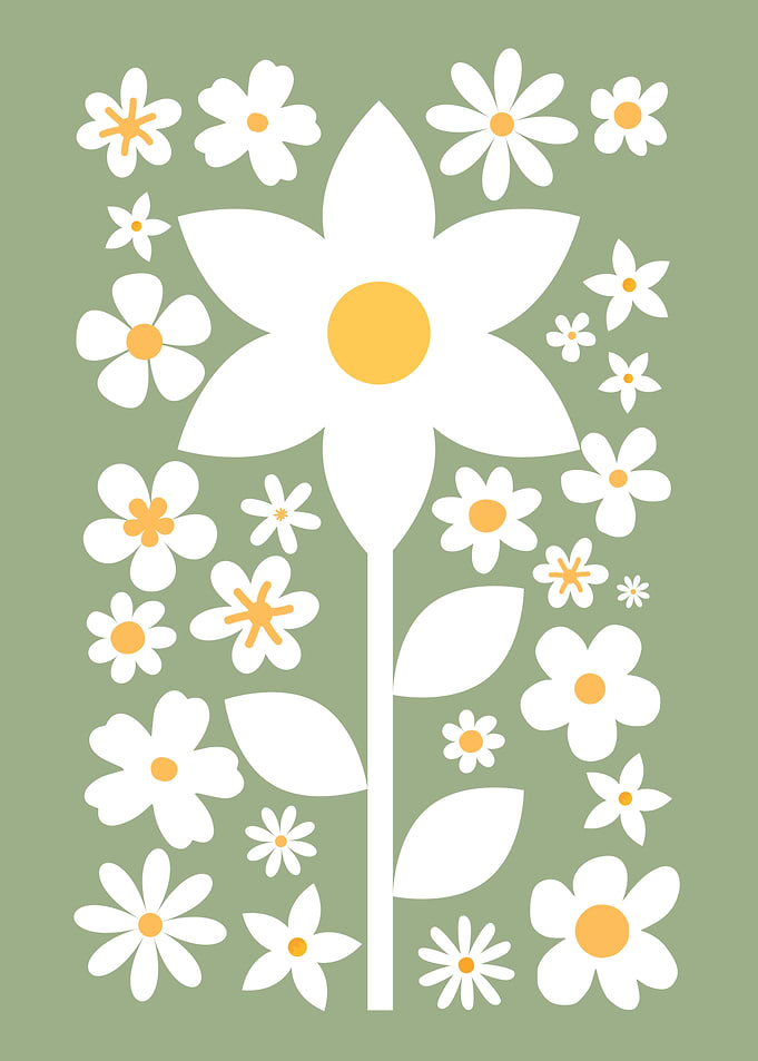 Retro Floral Pattern on Green Background