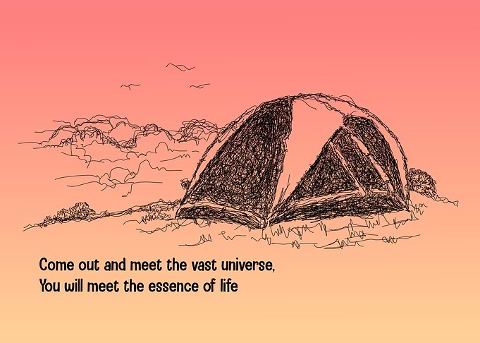 Tent under a sunset sky
