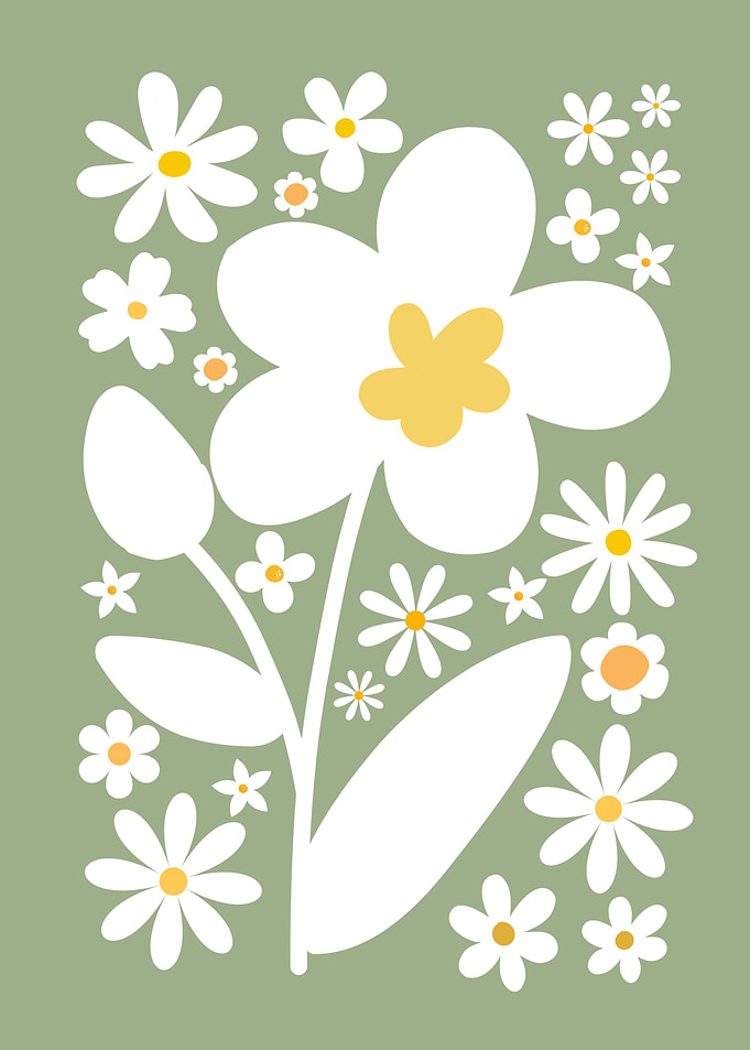 Floral Illustration with White Daisies