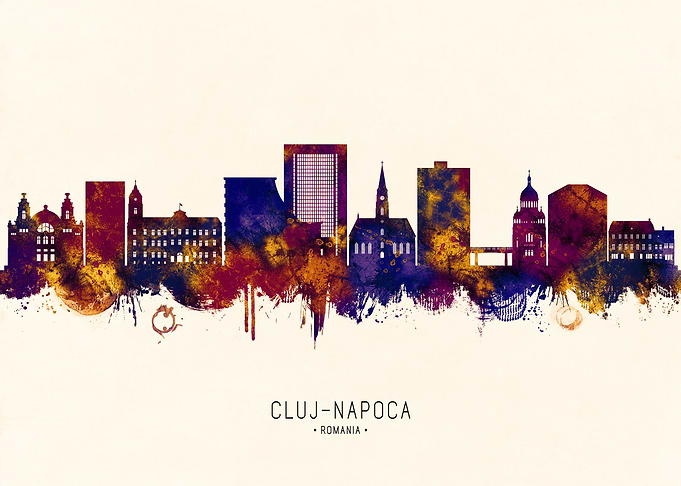 Cluj-Napoca, Romania Skyline Watercolor