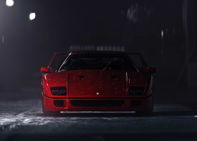 Red Ferrari F40 in the Rain
