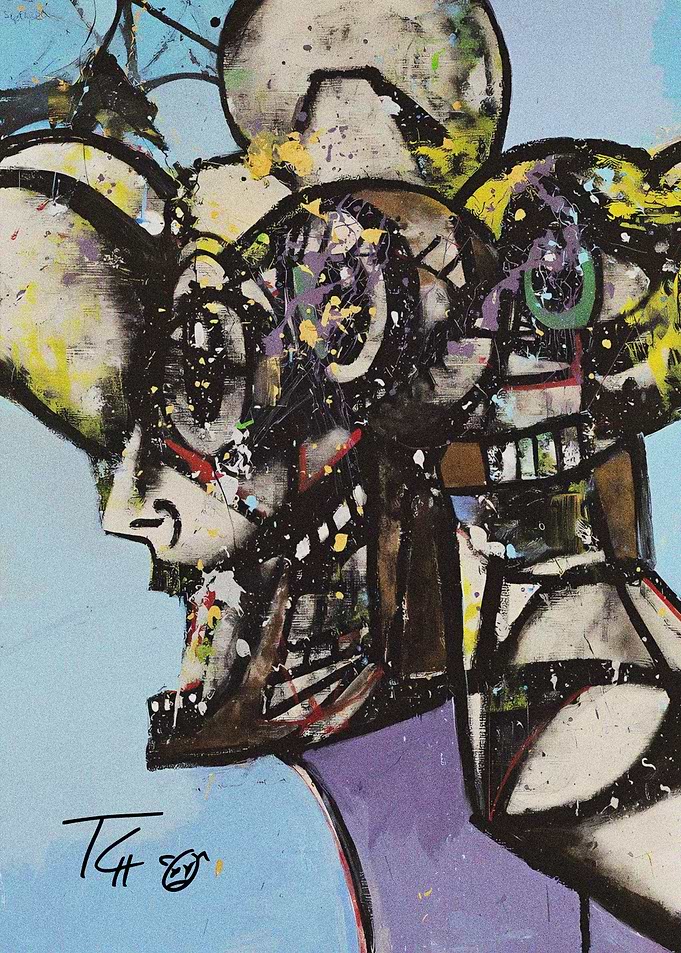 Abstract Portrait Painting with Bold Outlines