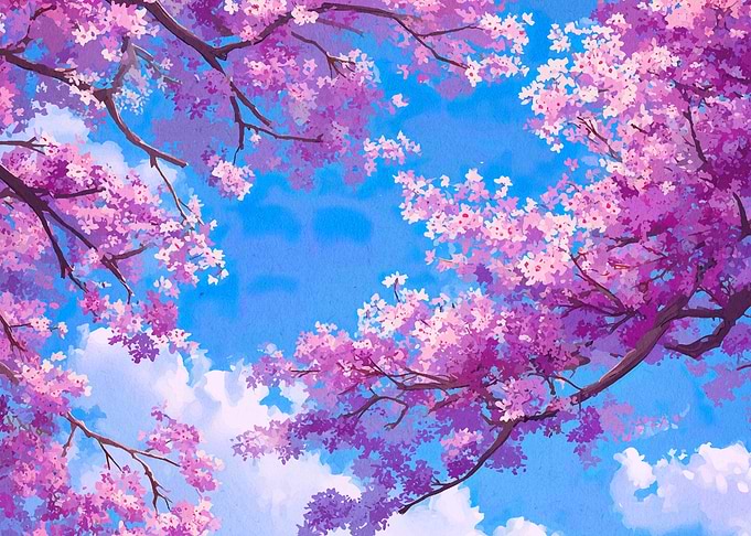 Cherry Blossoms Against Blue Sky