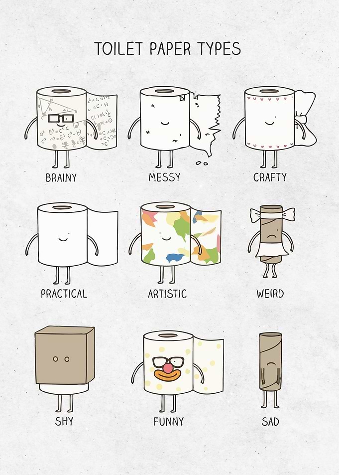 Toilet Paper Types Cartoon Illustration