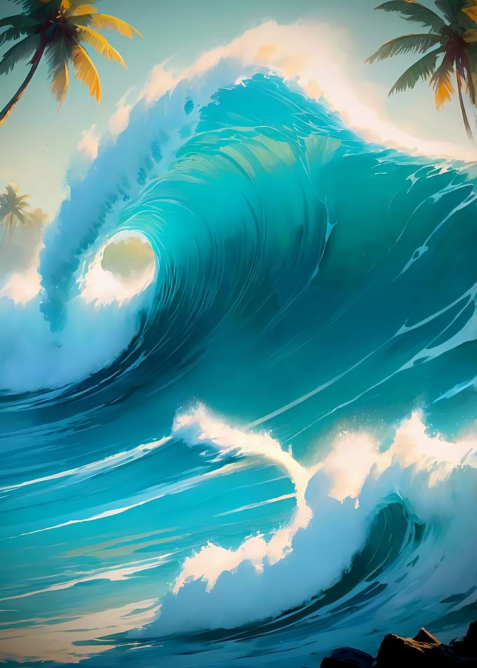 Blue Tropical Barrrel-Tropical Wave Art