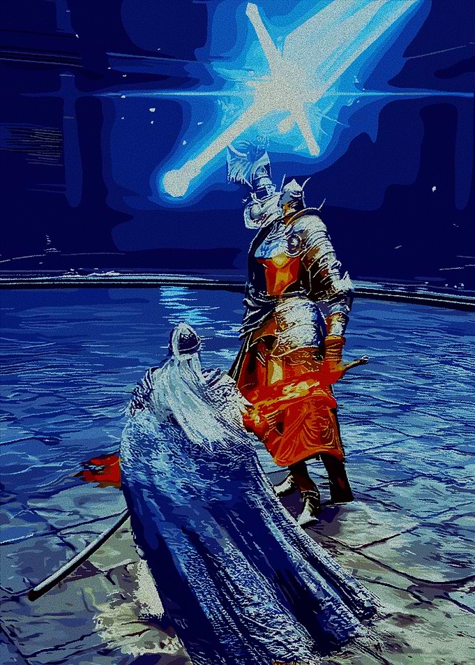 Fantasy Knights Duel with Glowing Sword