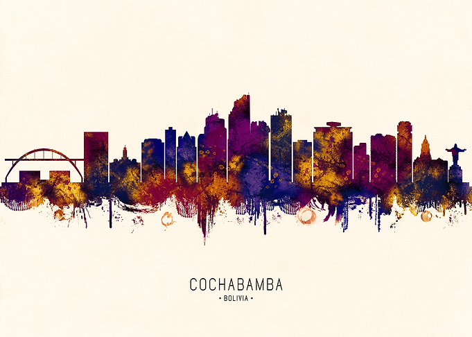 Cochabamba Bolivia Skyline Watercolor Art
