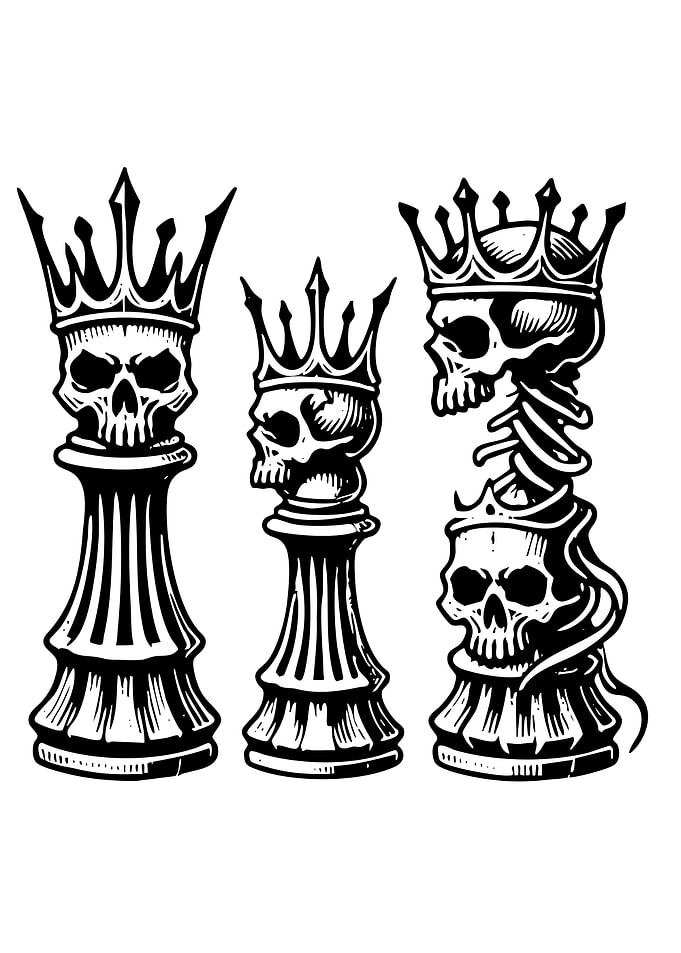 Skull Chess Pieces Black and White