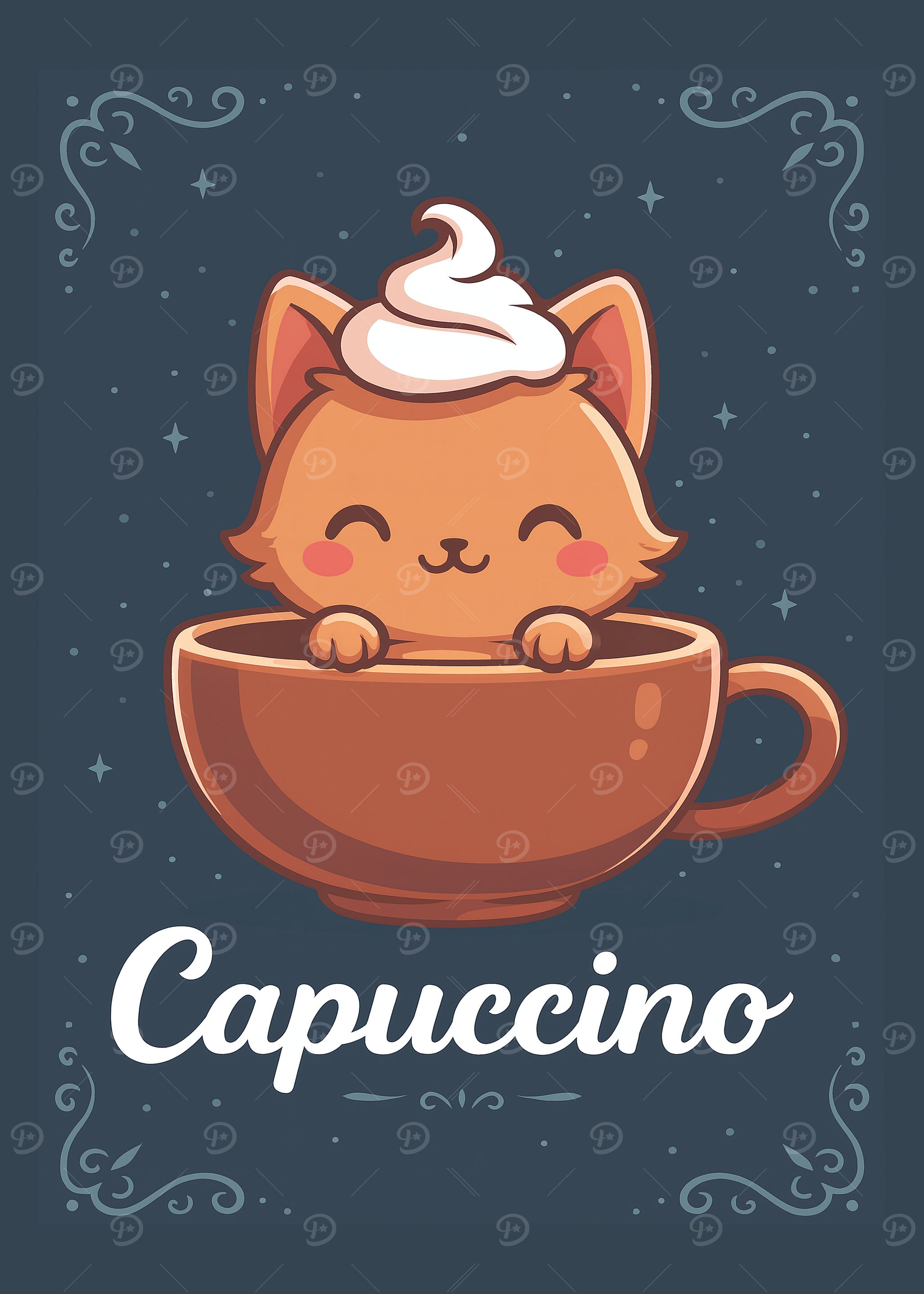 Cute Cat Capuccino Cartoon Illustration