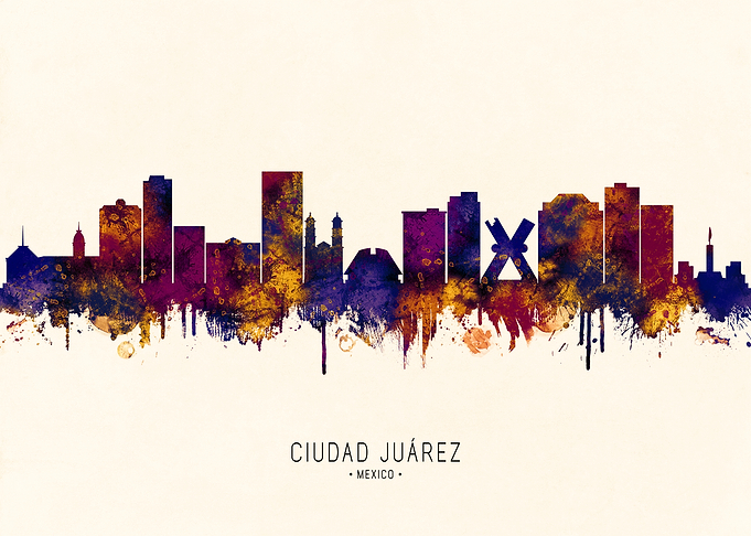 Ciudad Juárez Skyline Watercolor Art