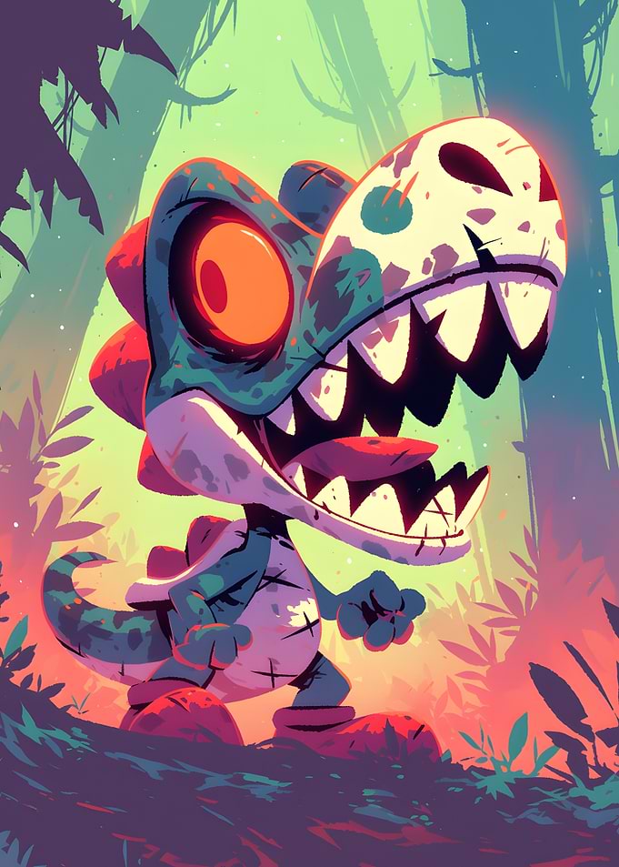 Cartoon Dinosaur in Jungle Halloween