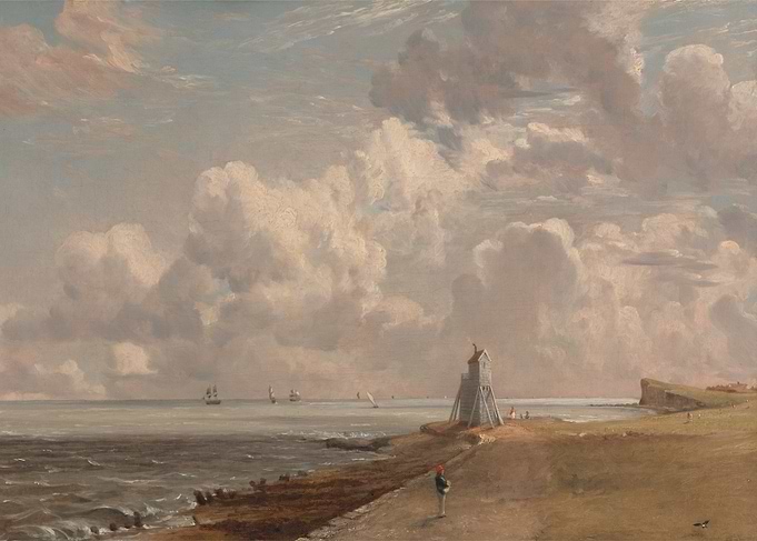 Seascape Painting with Cloudy Sky