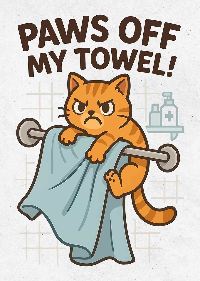 Paws Off My Towel Cartoon Cat