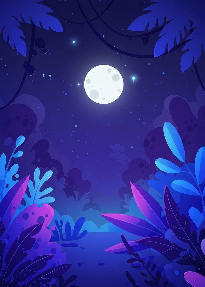 Night Jungle Cartoon Illustration