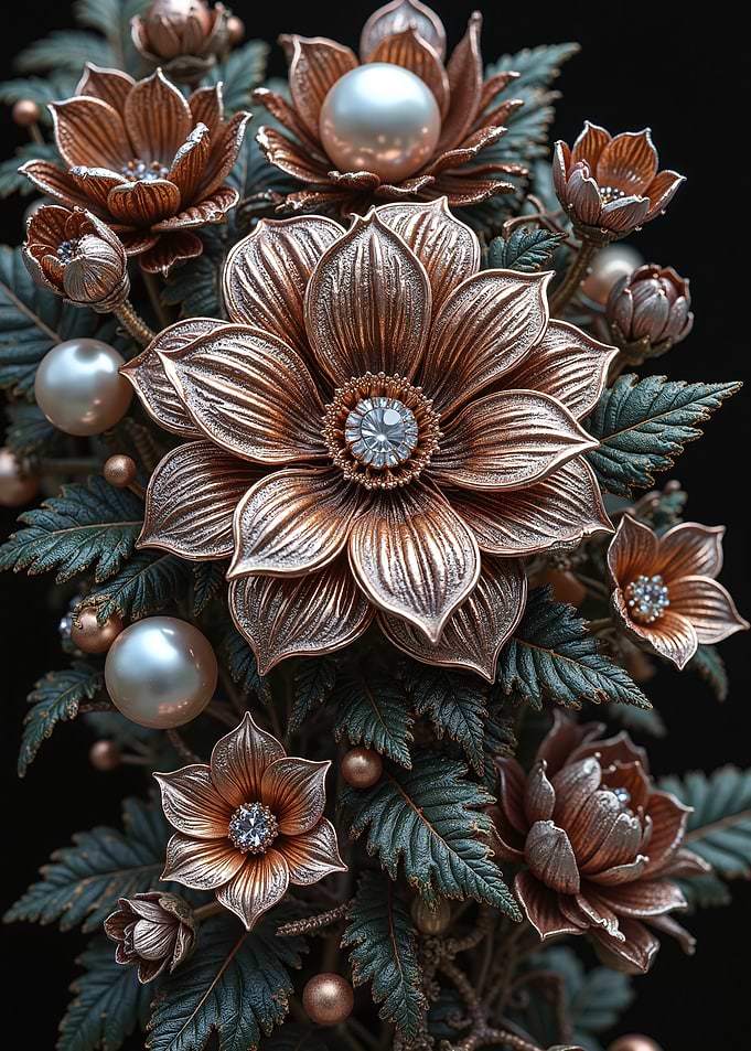 Bronze Flowers and Pearls Arrangement