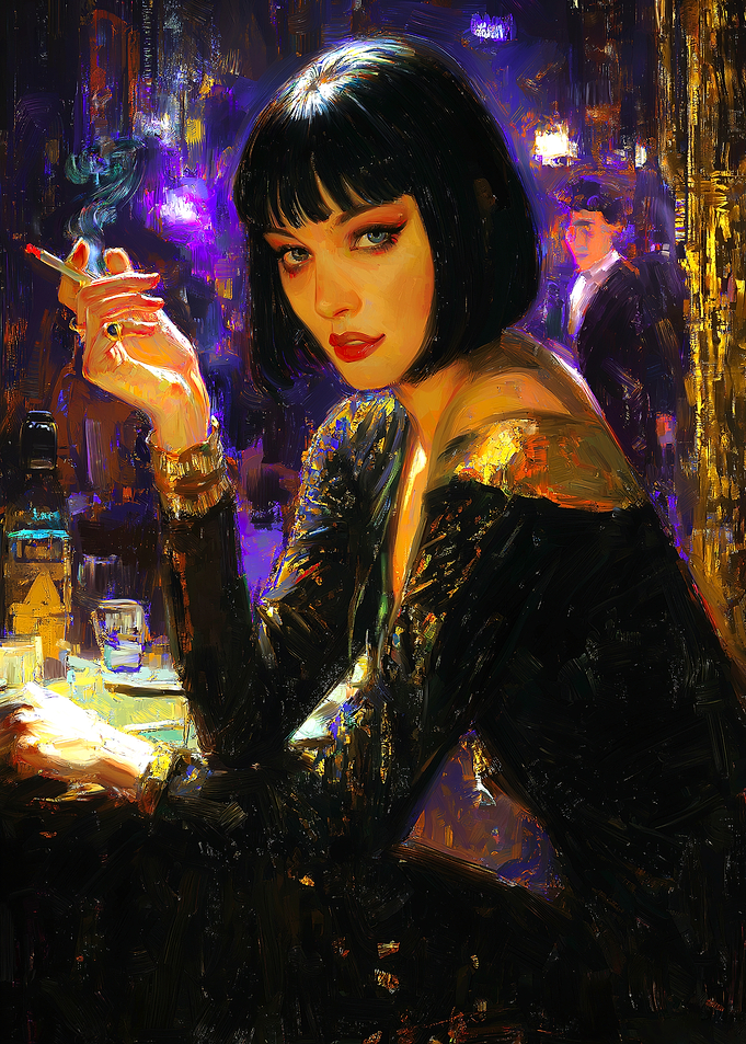 Woman Smoking in a Bar Painting