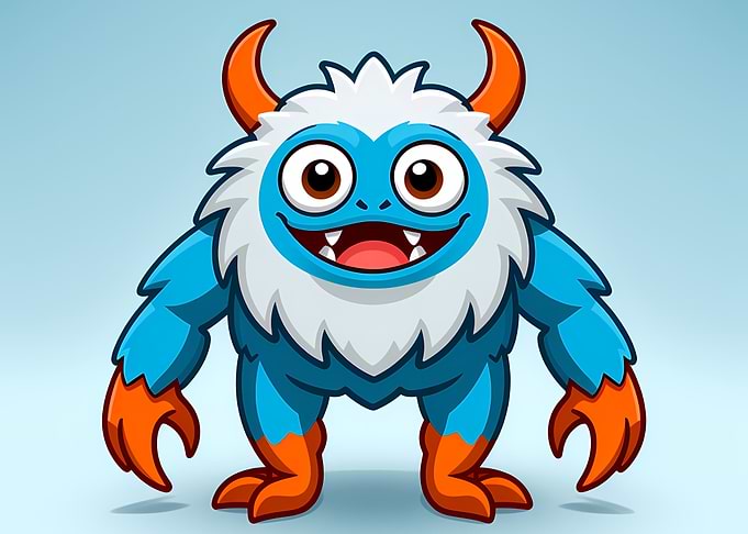 Cartoon Monster with Horns and Fur
