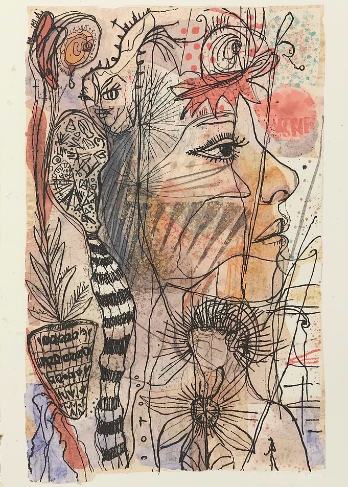 Abstract Portrait with Floral Elements