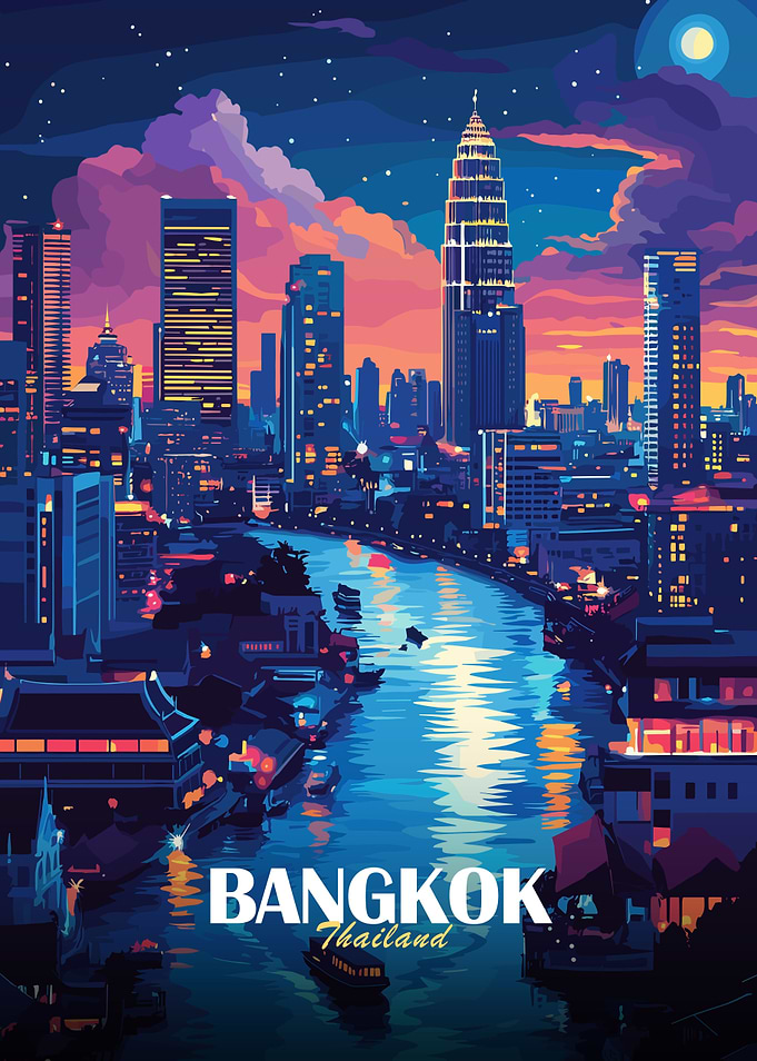Bangkok Thailand Cityscape at Night