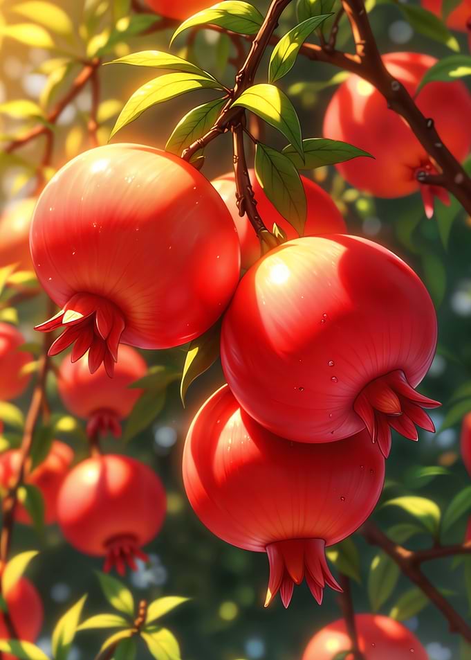 Pomegranate Tree with Ripe Fruits