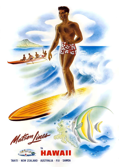 Vintage Matson Lines Hawaii Travel Poster — retro travel art printed on metal