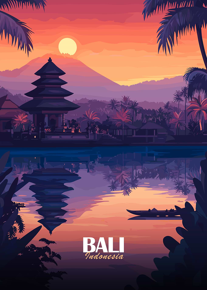Bali, Indonesia Sunset Illustration